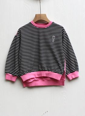 S头系列80/90春装 品牌童装折扣/儿童纯棉长袖卫衣套头21219黑