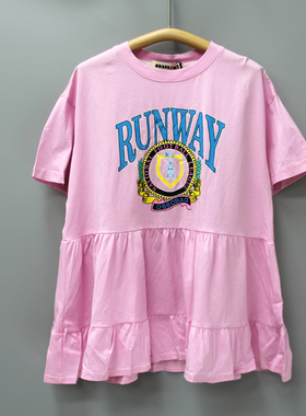 福利S欧系列100-140夏品牌童装折扣/女童短袖连衣裙宽T裙62082粉