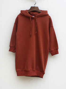 又系列110/120秋装 品牌童装折扣/女童毛圈套头长款卫衣裙58003红