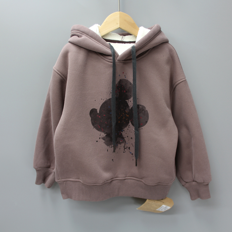 G乃si家120秋冬品牌童装/大孩子一体绒厚套头卫衣20203豆沙