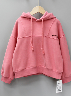 K豆li家110秋冬 品牌童装折扣/儿童加绒套头帽衫卫衣56016红