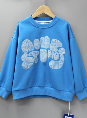 S-WO*BO*家120-150春秋 品牌童装折扣/童中厚套头针织卫衣27021蓝