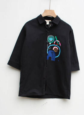 N史系列110秋装 品牌童装折扣/纯棉薄款长袖衬衣T恤C5217黑