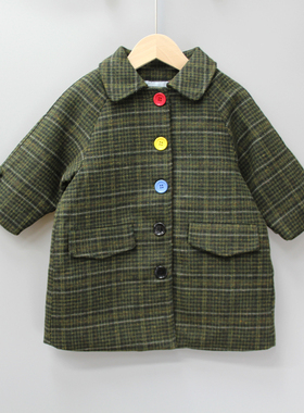 S-CC家90秋冬童装品牌折扣/儿童开衫夹棉呢大衣外套22902绿