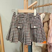 儿童带内短裤 半身裙3579黑白格 品牌童装 折扣 I家100 140春秋