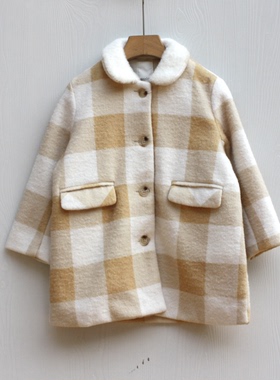 安系列80/100秋冬装 品牌童装折扣/童中厚款呢大衣外套11292鹅黄