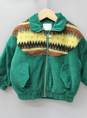 Y榛guo酱100秋冬童装品牌折扣/童灯芯绒夹棉棉袄外套22011绿