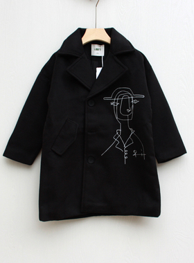S吾系列110-150冬装 品牌童装折扣/加厚双层大衣呢外套文艺2935黑