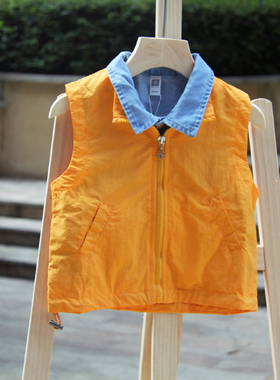 S果系列80/90秋装 童装品牌折扣/儿童拼牛仔马甲E599桔