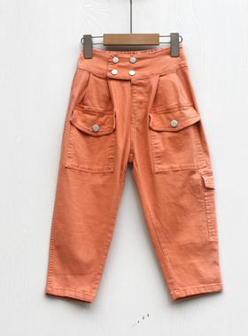 AH欧系列110-160春装 品牌折扣童装/儿童纯棉休闲梭织长裤65016桔