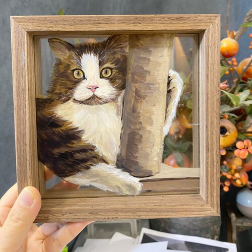 宠物头像纪念相框摆台定制手绘猫狗玻璃画留念生日礼物宠物周边