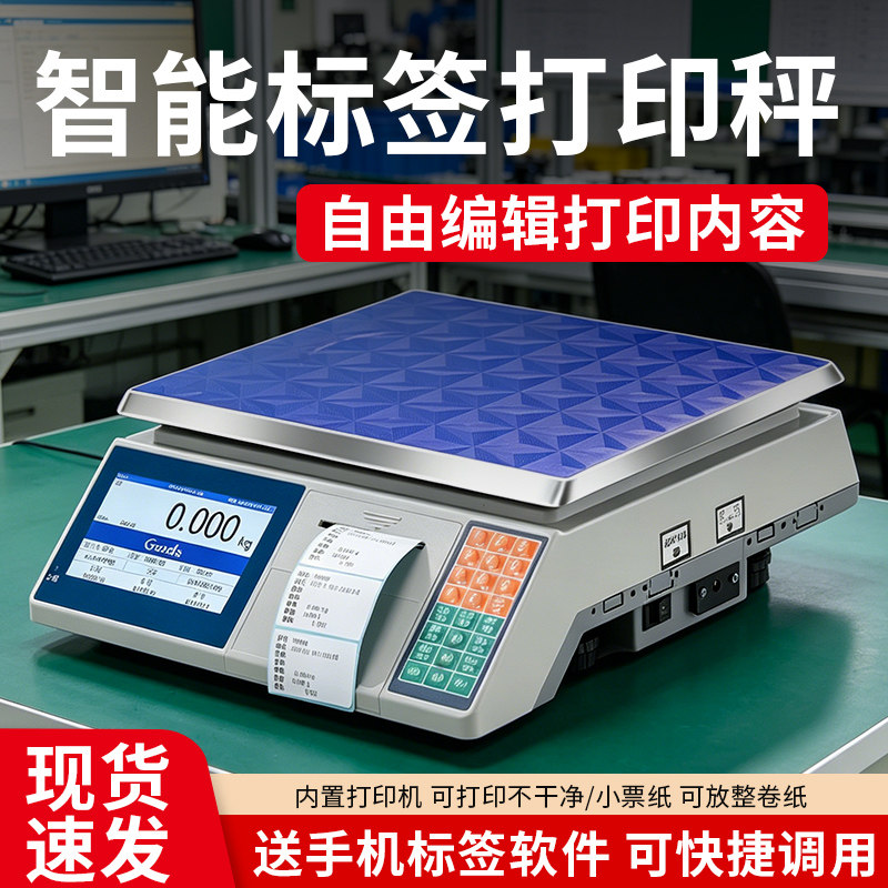 浩展高精度商用电子秤打印一体机桌面台秤带小票不干胶标签打印