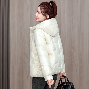 宽松连帽加厚外套格子舒适御寒棉衣 亮面免洗女士棉衣韩版 冬季 新款
