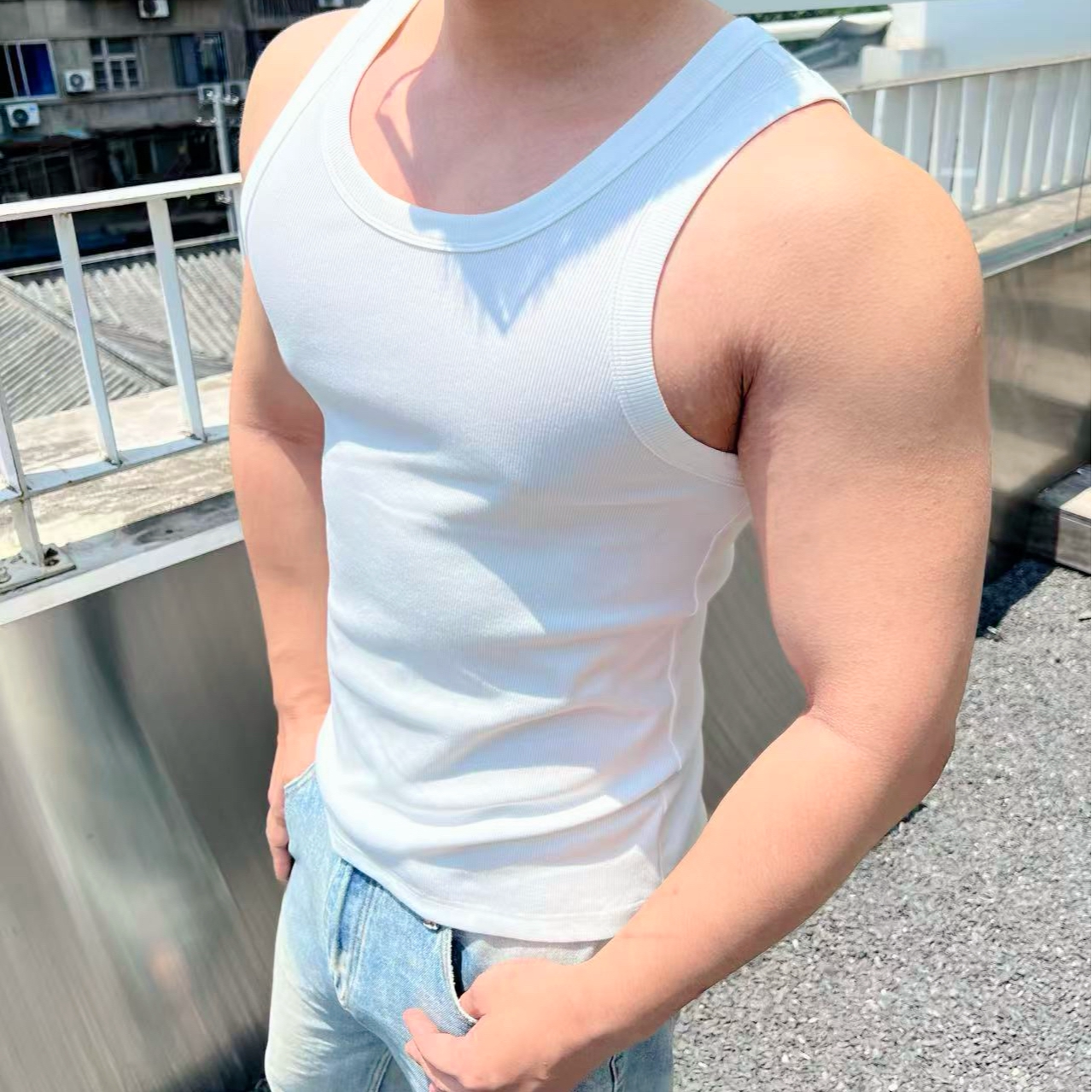 打底无袖纯色针织美式打底背心