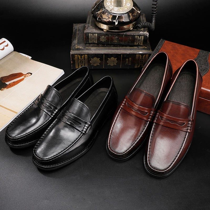 全牛皮大底棕色复古高档商务休闲皮鞋男一脚蹬大牌乐福真皮豆豆鞋,流行男鞋,乐福鞋（豆豆鞋）,淘宝优惠券,粉丝福利购,淘宝优惠卷