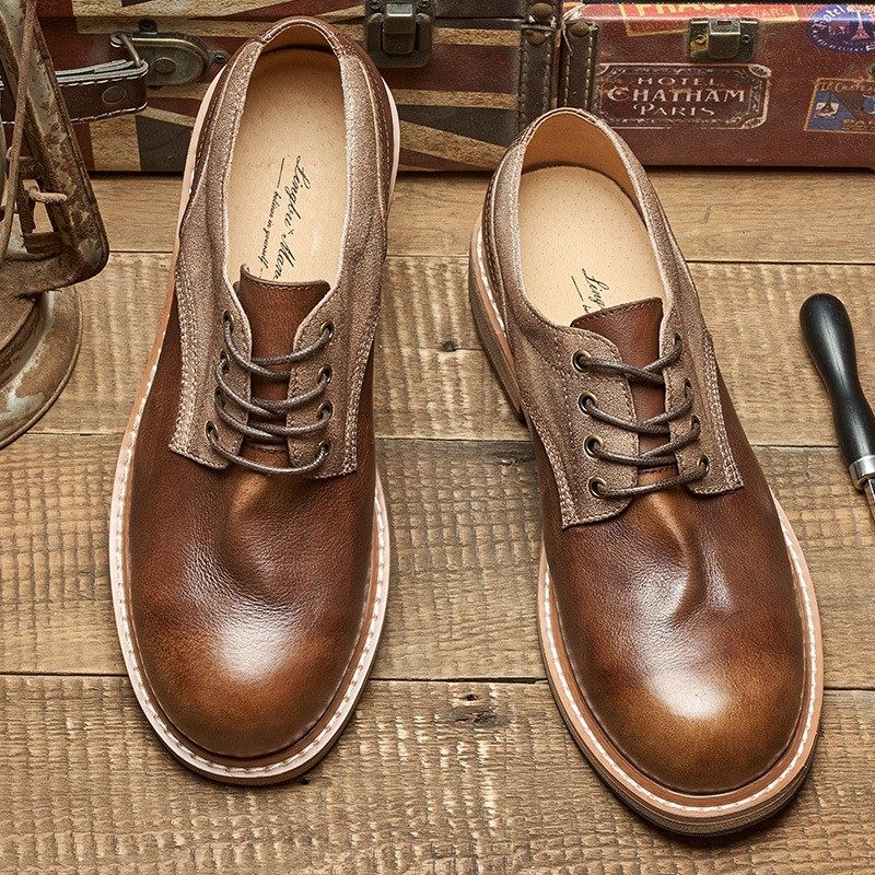 美式手工真皮复古休闲工装伞兵大头皮鞋男士头层牛皮圆头低帮透气,流行男鞋,工装鞋,淘宝优惠券,粉丝福利购,淘宝优惠卷