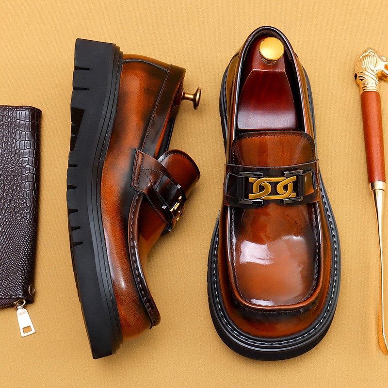 乐福鞋男款2025新款真皮厚底英伦大头皮鞋漆皮亮面豆豆一脚蹬男鞋,流行男鞋,乐福鞋（豆豆鞋）,淘宝优惠券,粉丝福利购,淘宝优惠卷