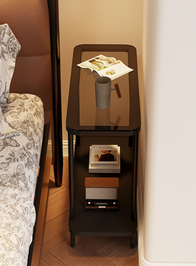 床头夹缝小桌子双层极窄收纳储物柜简易茶几超窄迷你边几置物架