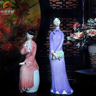 陶瓷仕女摆件古典美女家居工艺品 彩瓷仕女摆件结婚高档礼品瓷器
