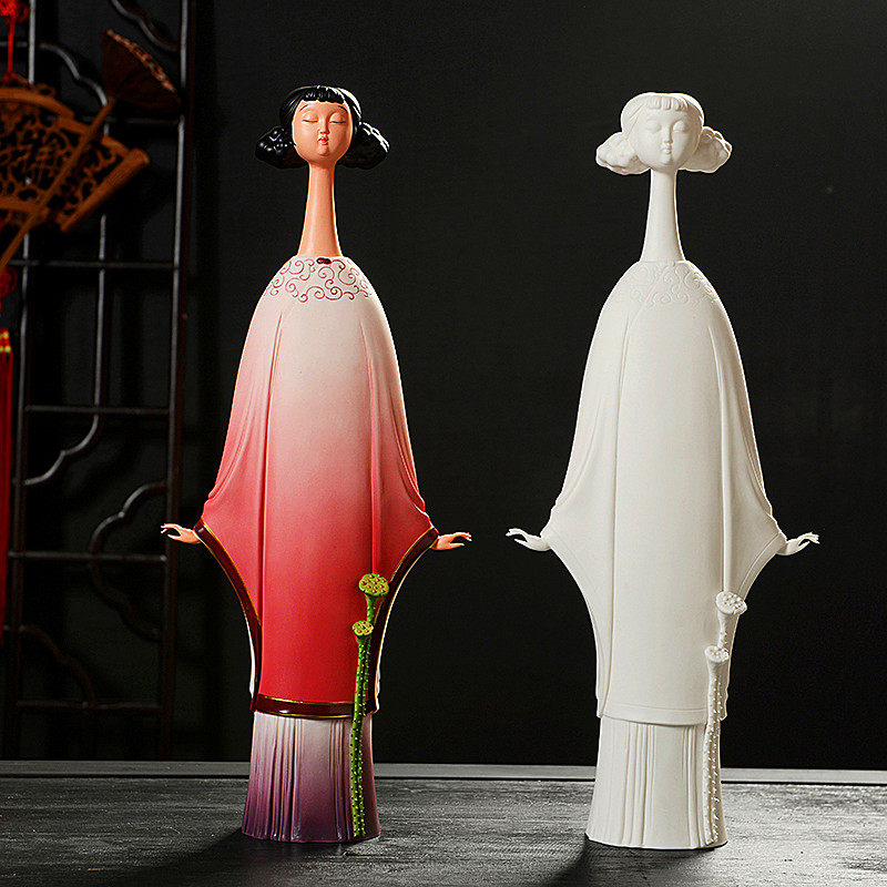 陶瓷人物创意美女家居客厅工艺品摆件 彩瓷仕女结婚礼品德化瓷器