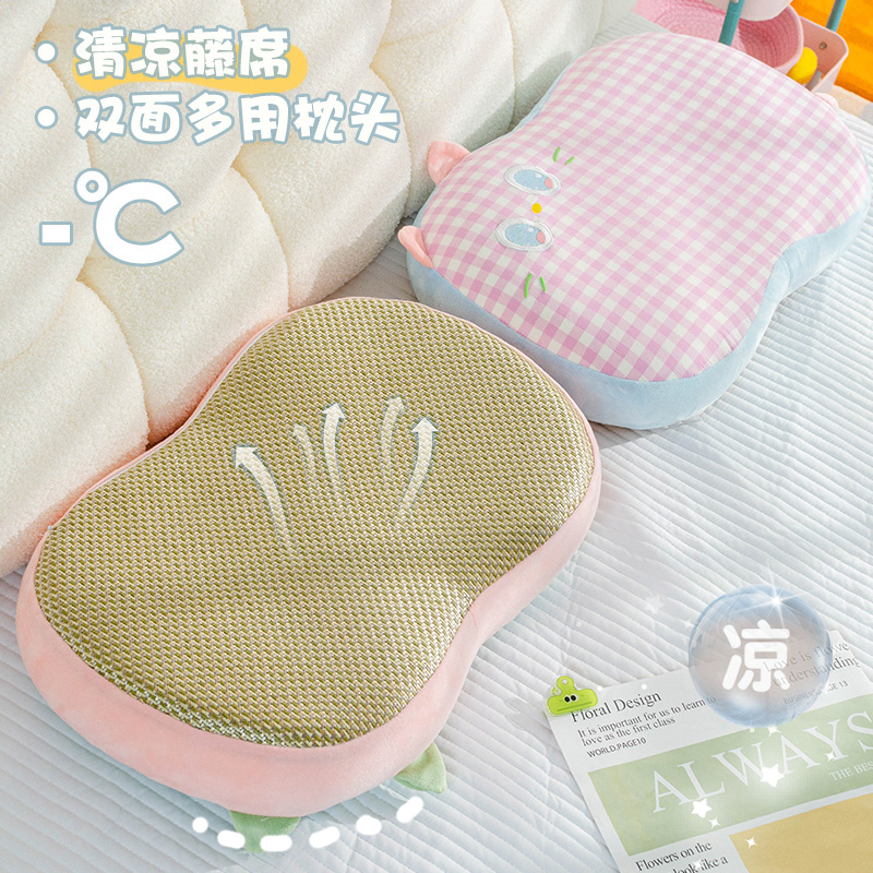 夏季凉席猫肚皮双面枕头枕芯记忆棉护颈椎学生宿舍男女生全棉格子