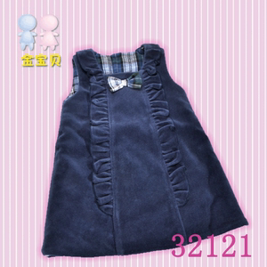 32121秋冬新款 女婴儿童装天鹅绒花边棉内胆背心裙/长款棉连衣裙