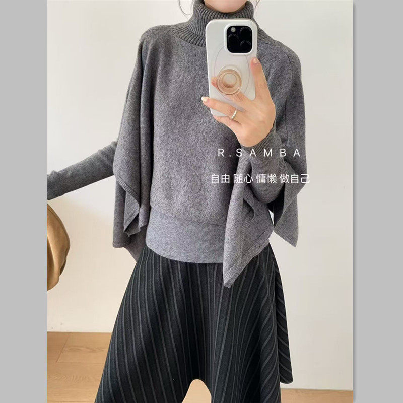 韩版高领斗篷毛衣女设计感