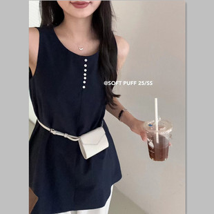 高级感好看苎麻无袖连衣裙女简约气质棉麻短裙a字显瘦宽松背心裙