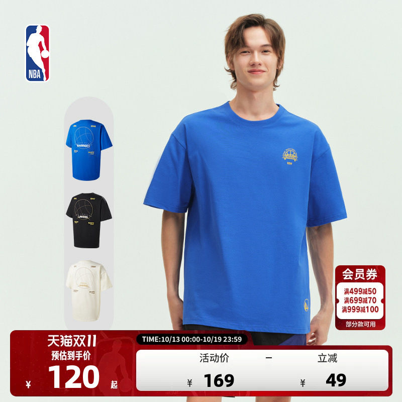 NBA官方勇士湖人太阳春夏男女重磅纯棉正肩显瘦T恤休闲运动短袖T