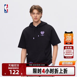 NBA官方夏季勇士湖人26夏季休闲通勤百搭连帽短袖连帽卫衣男女