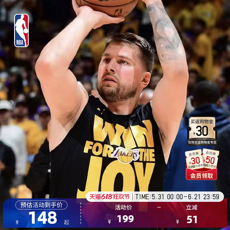 NBA官方夏季湖人快船纯棉透气百搭运动球队口号短袖T恤男女