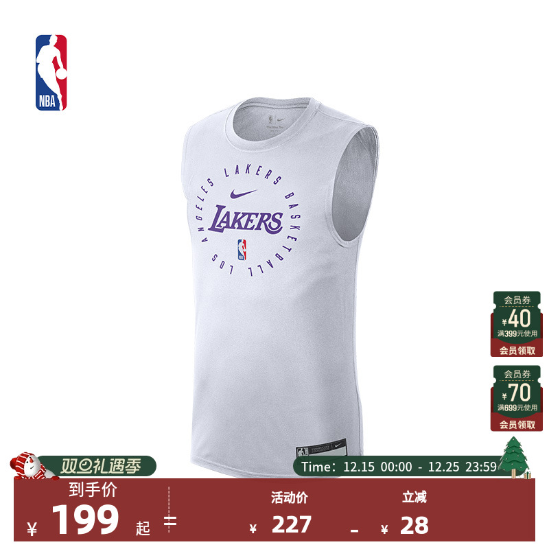 Nike耐克官方正品NBA洛杉矶湖人秋季男子运动训练无袖T恤篮球背心