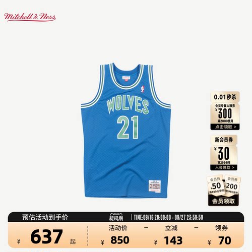 NBA官方森林狼95-96赛季SW球衣MN