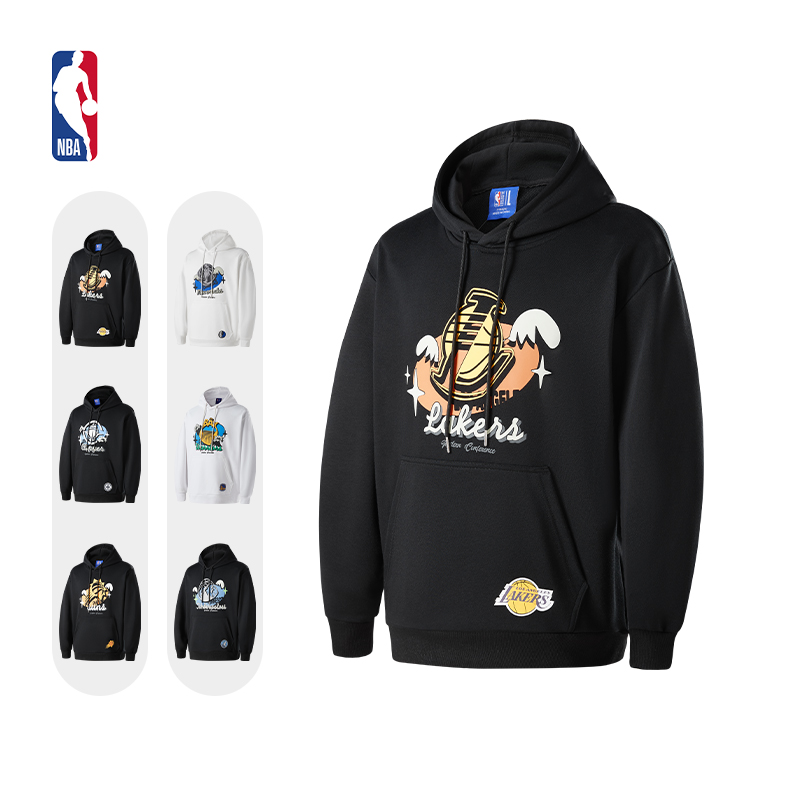 NBA官方洛杉矶湖人/金州勇士涂鸦系列男女同款秋冬保暖连帽卫衣