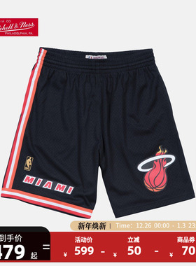 Mitchell&NessNBA官方正品复古球裤SW热火队1996-97赛季黑色客场
