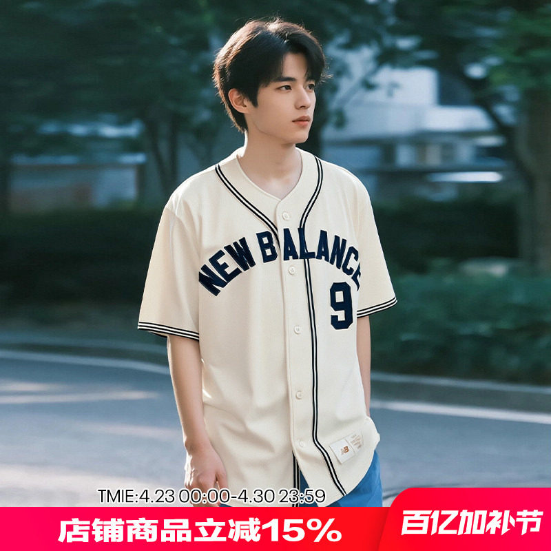 New Balance NB 男款女款运动休闲棒球服短袖T恤半袖开衫MT41512
