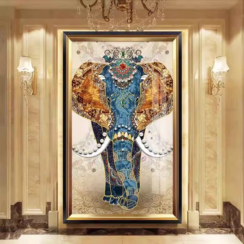 大象钻石画成品入户玄关竖版挂画