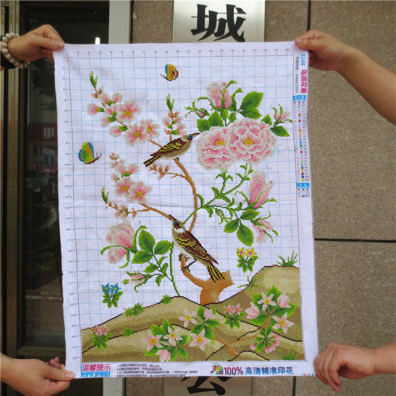 纯手工绣好的十字绣成品鸟语花香竖版餐厅书房小幅现代新中式挂画