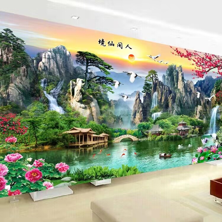 流水生财人间仙境钻石画成品满钻