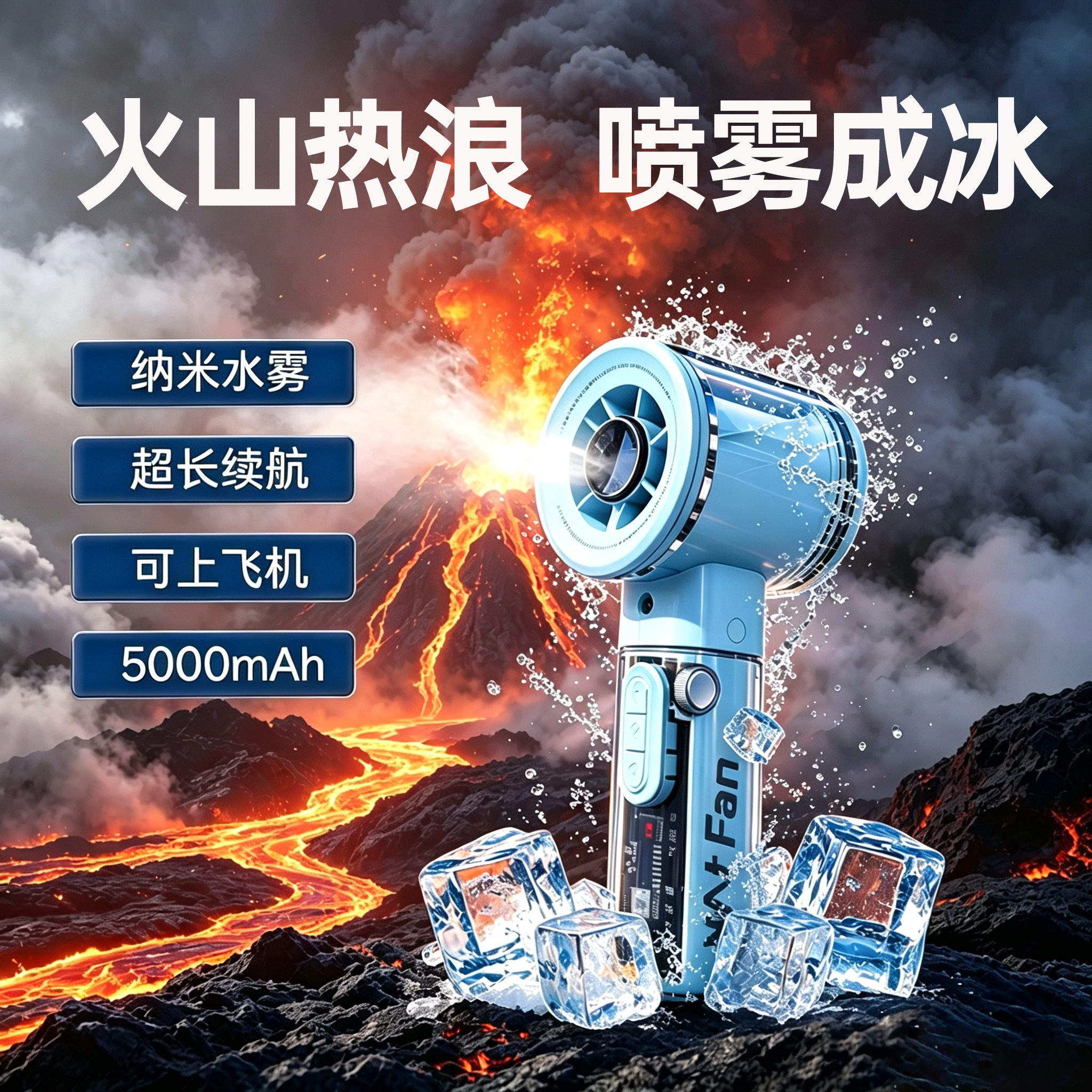 手持小风扇2026新款喷雾制冷超长续航便携式静音随身透明降温神器