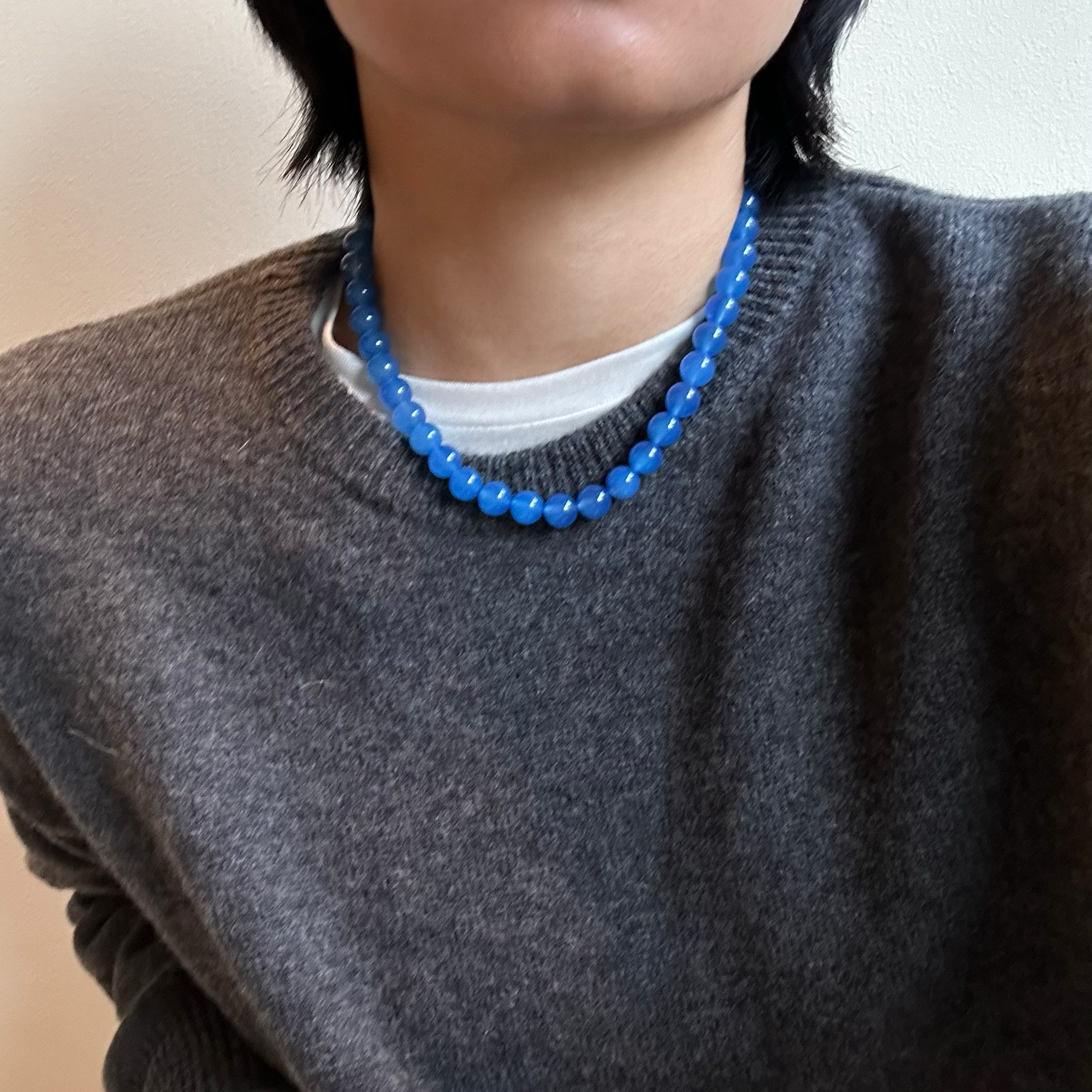 天然玛瑙蓝色项链女款小众设计感高级气质百搭串珠锁骨链