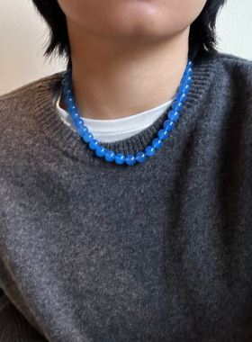 天然玛瑙蓝色项链女款小众设计感高级气质百搭串珠锁骨链