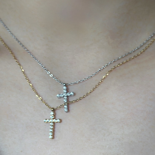 734钛钢镶嵌亮晶晶温柔气质欧美锁骨bulingbuling精致十字架项链