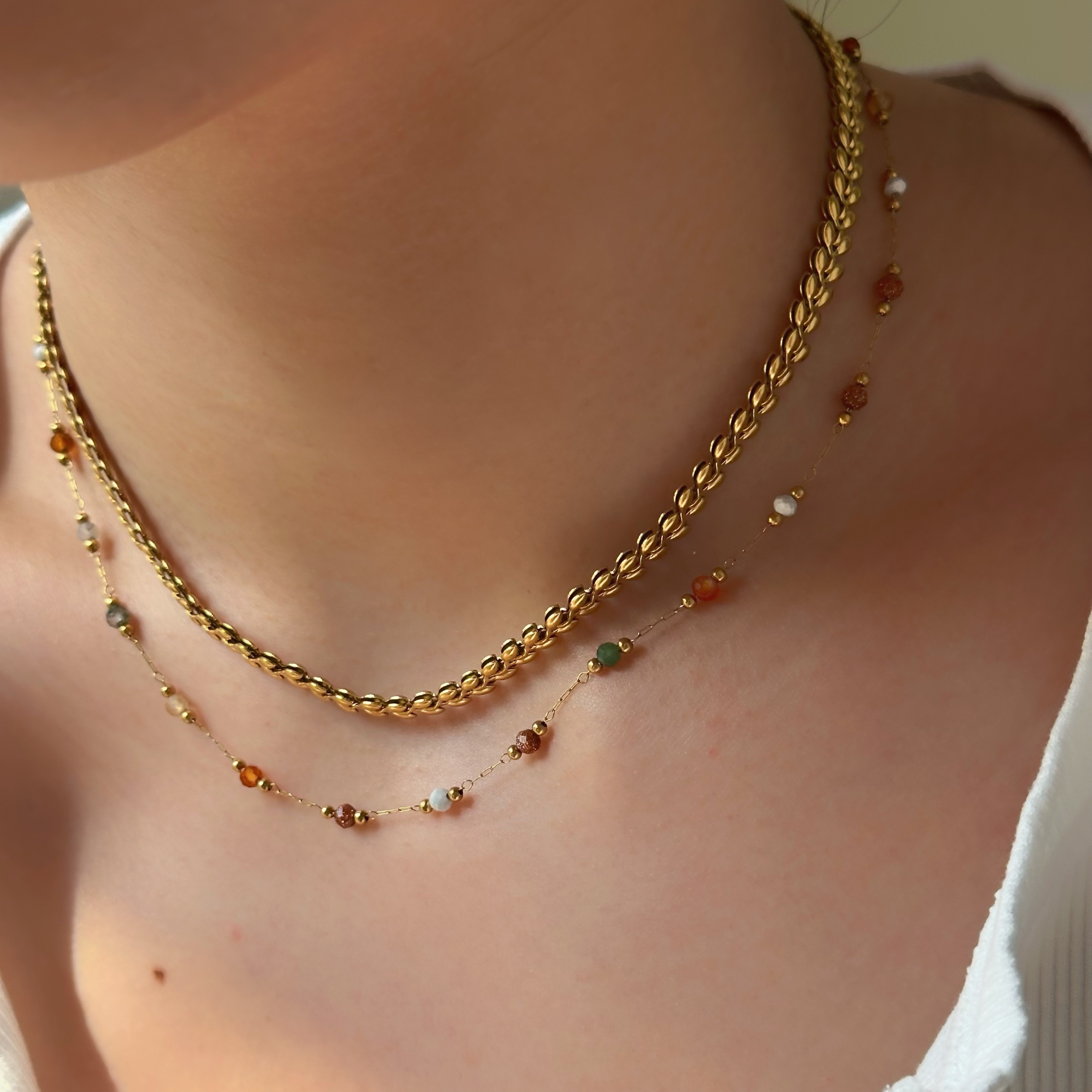 可洗澡项链镀金串珠石