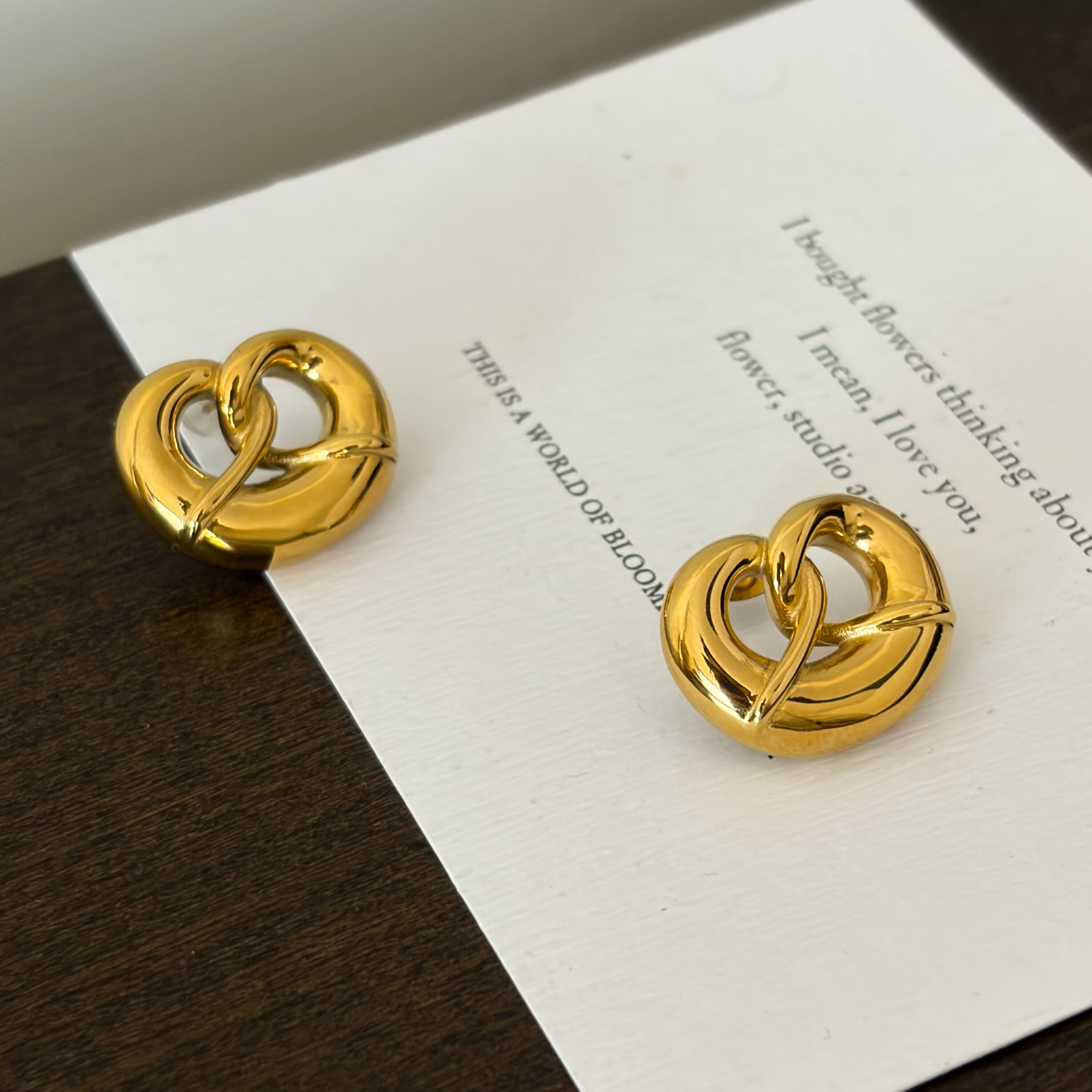 734钛钢不掉色重工爱心碱水结耳钉可爱耳环女甜酷辣妹系带耳饰