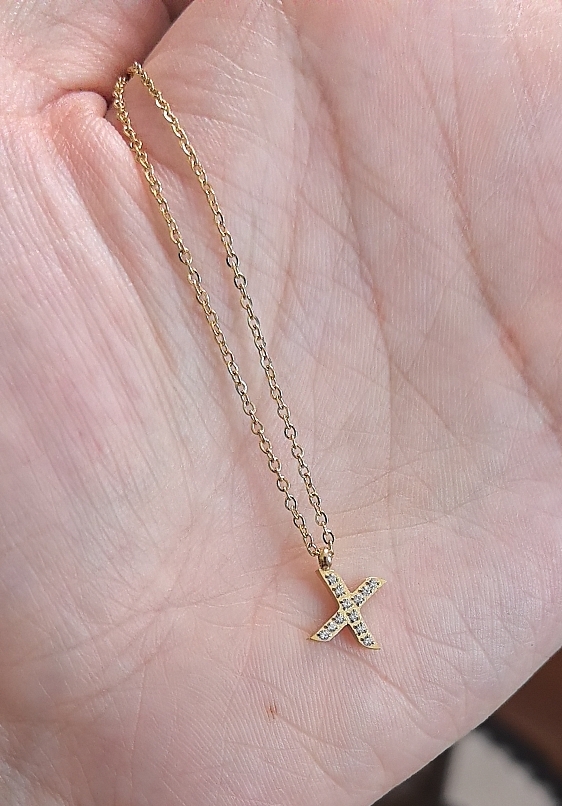 734钛钢淡金色锁骨链X字母项链