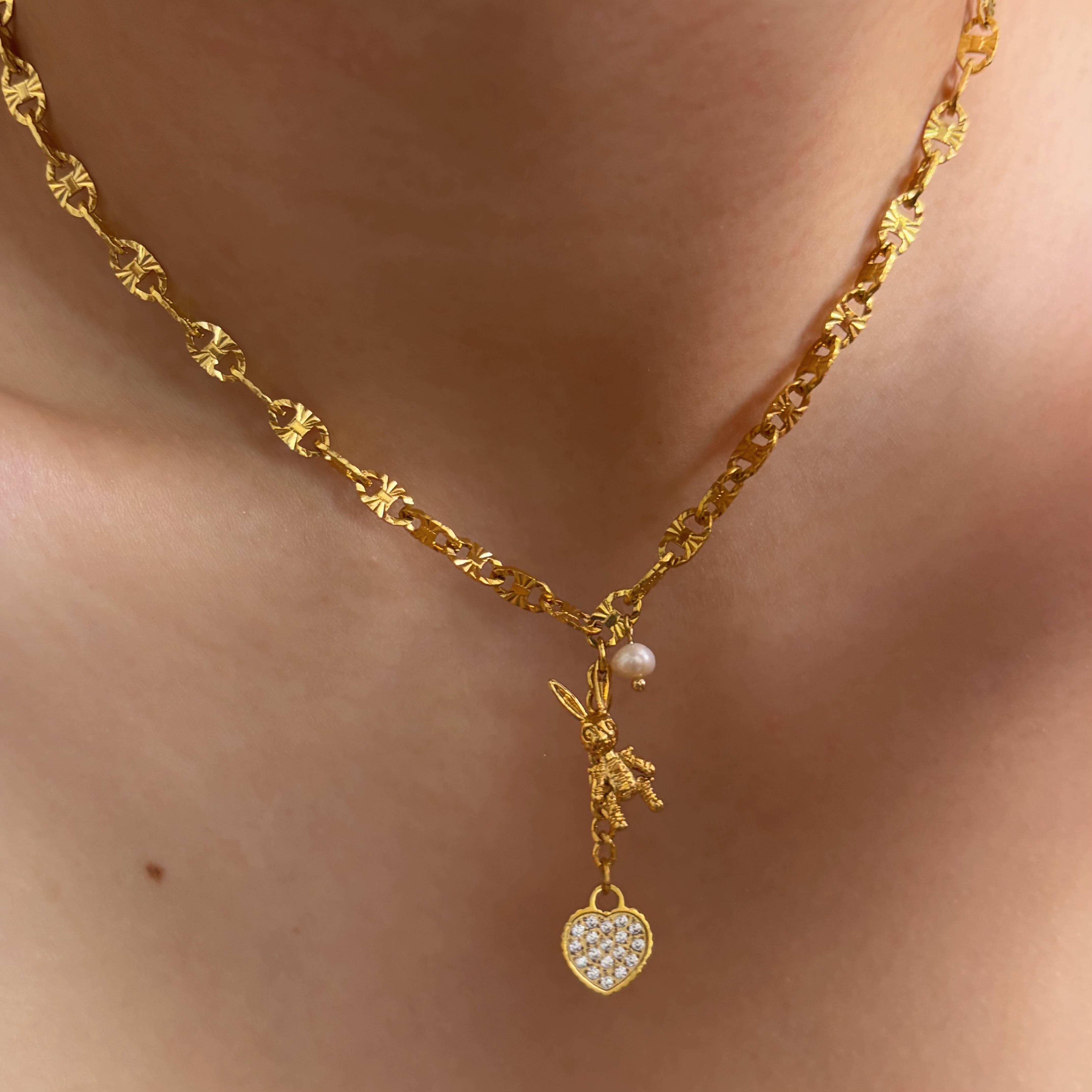 734钛钢兔子可爱爱心原创车花高级感项链女轻奢小众设计感锁骨链