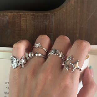 734钛钢精工开口可调节食指高版 本亮晶晶可洗澡戒指白金色