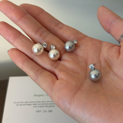 734钛钢仿真澳白光珍珠超闪亮晶晶耳环女生珍珠轻奢简约耳钉