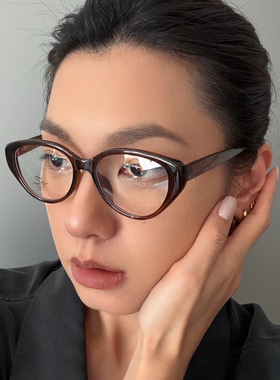 TF风 复古猫眼眼镜高级感女防蓝光近视眼镜素颜平光镜新款眼镜框